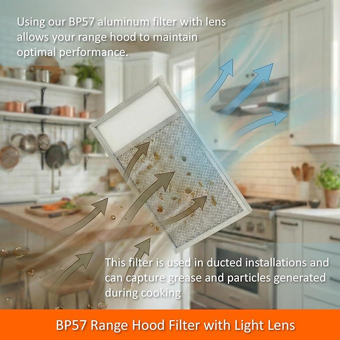 1-Pack BP57 Range Hood Filter with Light Lens 11 3/8 x 11 3/4 In Stove Vent Grease Filter for Br-oan Nut-one 43000 Series/BUEZ3/SL6200R Kitchen Exhaust Fan Carbon Filter Replacement