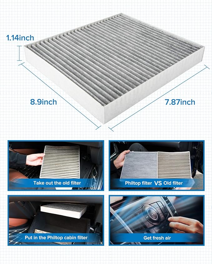 PHILTOP HEPA Cabin Air Filter w/Activated Carbon, Compatible with CF10743 Dodge Grand Caravan, Chrysler Town & Country, Nissan Frontier, TITAN, Armada, TITAN XD, GT-R, INFINITI G37, Q50, G35, QX50