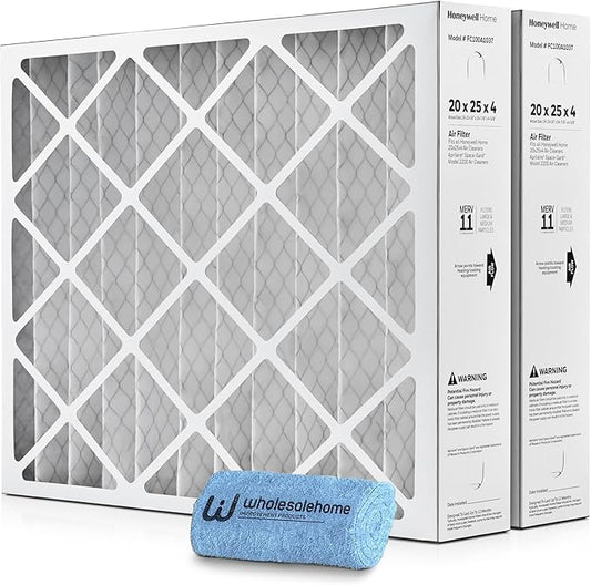 20x25x4 Air Filter Replacement MERV 11, FC100A1037 Pleated HVAC AC Furnace Filters with Wholesalehome Cleaning Cloth, 2-Pack (Actual Size: 19.94 x 24.88 x 4.38 Inches)