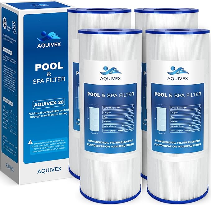 CX580XRE Pool Filter Cartridges, Compatible with Hayward SwimClear C3000, C3020, C3025, C3030, Hayward C580E, CX580XREPAK4, Pleatco PA81, PA81-PAK4, Filbur FC-1225, Unicel C-7483, 4 Pack