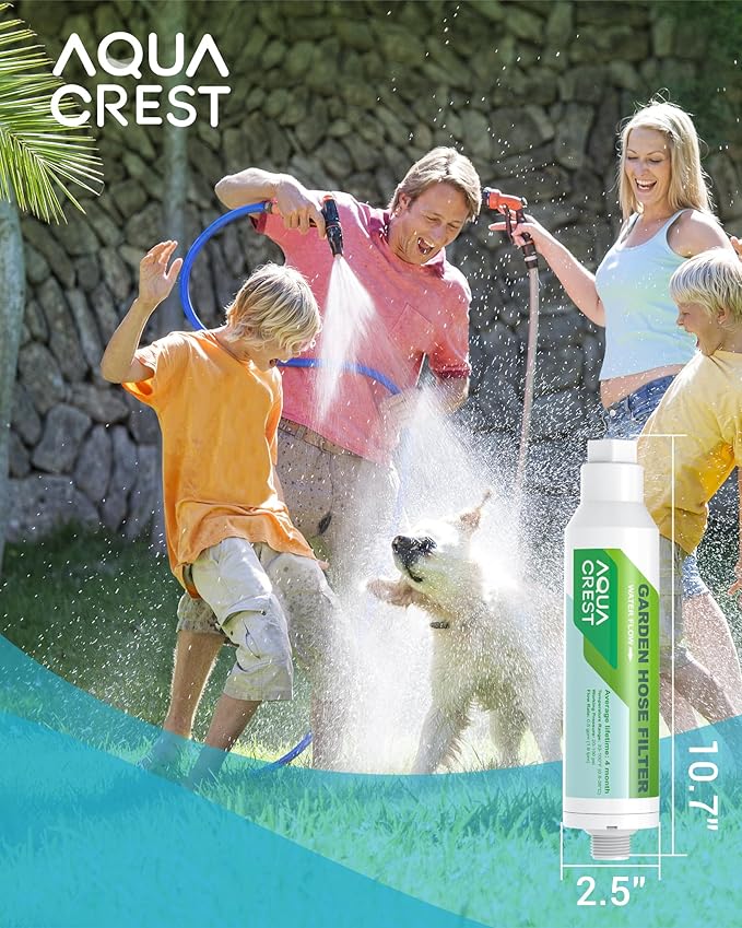 AQUA CREST Garden Hose Water Filter for Plants, Greatly Reduces Chlorine, Odor, Improve Plants Health, Ideal for Organic Gardening, Farming and Pets, 6 Pack with 2 Hose Protector