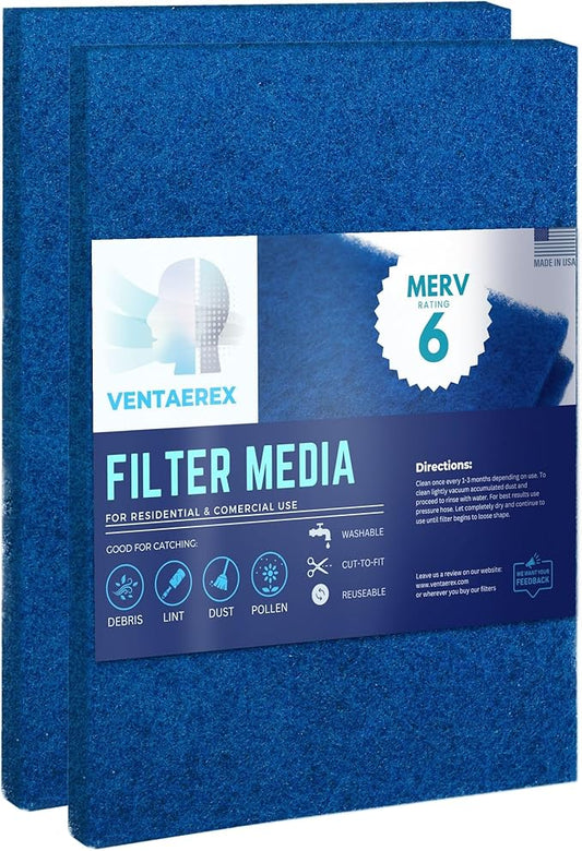 20x25x1 Reusable Air Filters - Made in USA - MERV 6 Washable AC HVAC Furnace Fan Coil Filter Media - Cut to Fit - Synthetic Alternative to Hog’s Hair Filter - 2 Pack