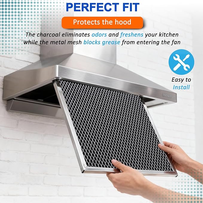 2-Pack 97007696 Range Hood Grease Filters, 8.75" x 10.5" x 0.4" - Upgraded Stainless Steel Frame & Aluminum Mesh Charcoal Combo, Compatible with Bro.an Range Hood (Replaces 97005687 & 6105C)