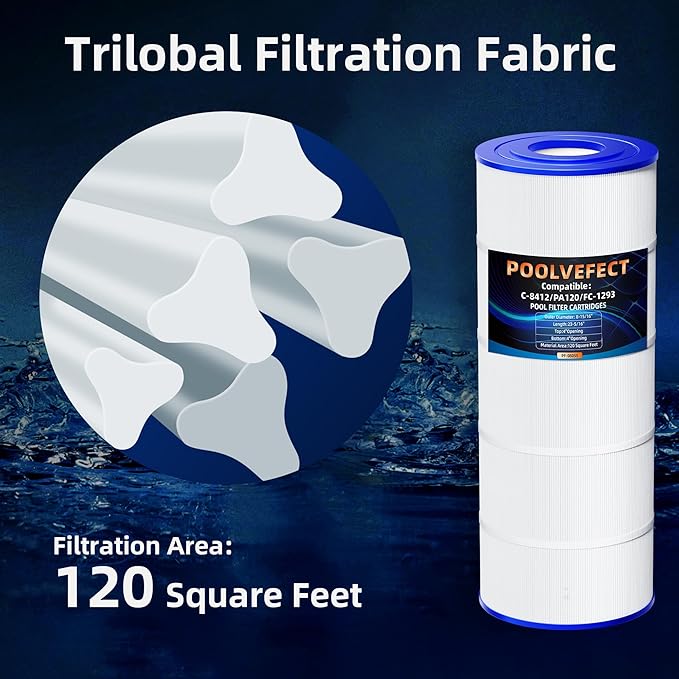 Pool Filter Cartridge Replacement Compatible with Hayward C1200 CX1200RE,Pleatco PA120, Unicel C-8412, Filbur FC-1293, Ultra-B2, Clearwater II 125, 120 Sq.Ft, 23-5/16"x8-15/16, 1 Pack