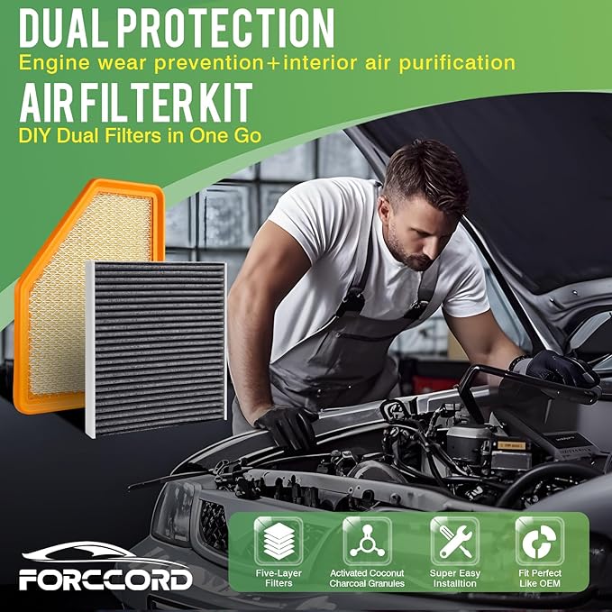 Cabin & Engine Air Filter Fit for Chevy Volt L4 1.5L 2016-2019 Activated Carbon Cabin Filter Replace#CF11966 23437180 Car Accessories
