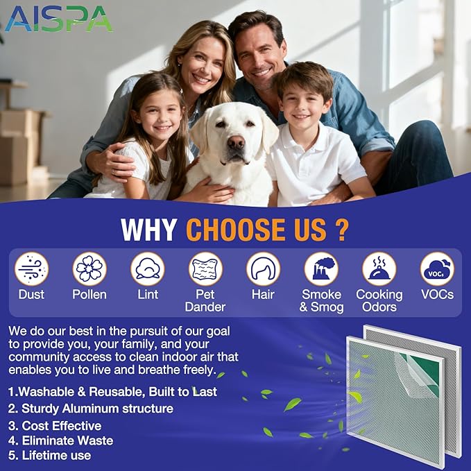 2 Pack ac filter 20x20x1, MERV 11, Washable and Reusable air filter 20x20x1, Sturdy Aluminum Alloy Frame & Nylon Mesh