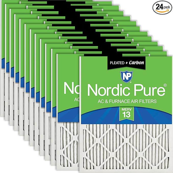 Nordic Pure 20x20x1 (Actual Size: 19 1/2 x 19 1/2 x 3/4) Pleated Air Filters MERV 13 Plus Carbon 24 Pack