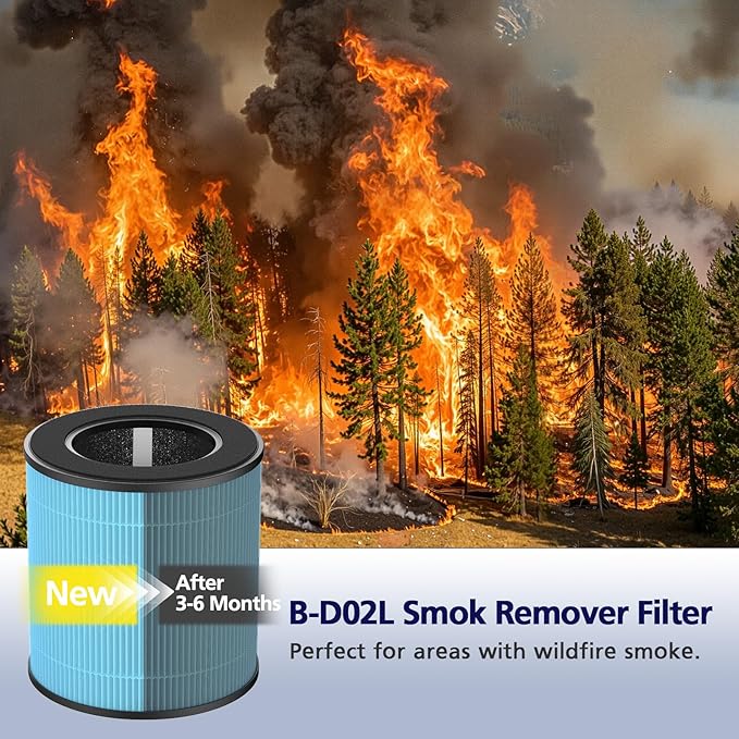 B-D02L/M05/B-D02U Filter Compatible with VEWIOR B-D02U, for MOOKA B-D02L& M05, for Tailulu D10 Air Purifi-er, 3-Stage Efficient Filte for B-D02L/M05/B-D02U, Blue, Smoke Filter