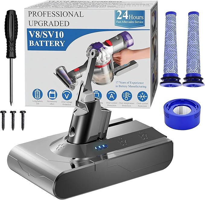 Professional 21.6V Replacement for Dyson V8 Battery Replacement SV10 SV25, Compatible with Dyson V8 Animal Absolute Motorhead Fluffy Carbon Fiber Series Cordless Vacuum 215681