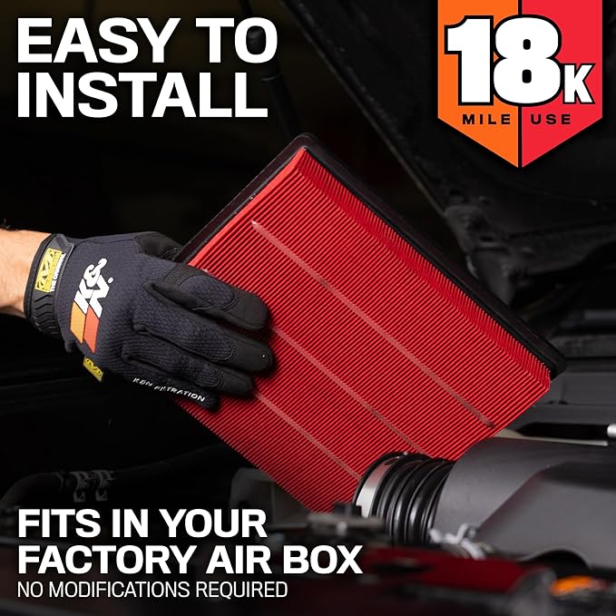K&N Engine Air Filter: Long Life 18,000 Mile Replacement Air Filter: Compatible with 2010-2019 Jeep/Dodge SUV V6/V8 (Grand Cherokee, Durango), KNA-2457