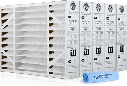 Lennox X6670 16x25x5 Air Filter MERV 11 HVAC AC Furnace Filters, Lennox Healthy Climate Filter for Home with Cleaning Cloth, 5-Pack (Actual Size: 15.75 x 24.75 x 4.38 Inches)