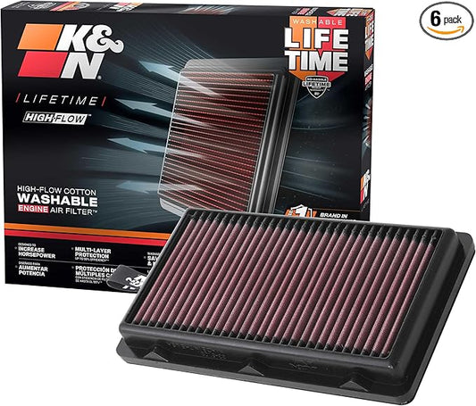 K&N High-Flow Original Lifetime Engine Air Filter:Increase Power:Washable:Compatible with HYUNDAI/KIA:Santa Cruz,Santa FE,Sonata,Staria,Tucson,Carnival,K5, Sedona, Sorento,Sportage, 33-5108,Pack of 6
