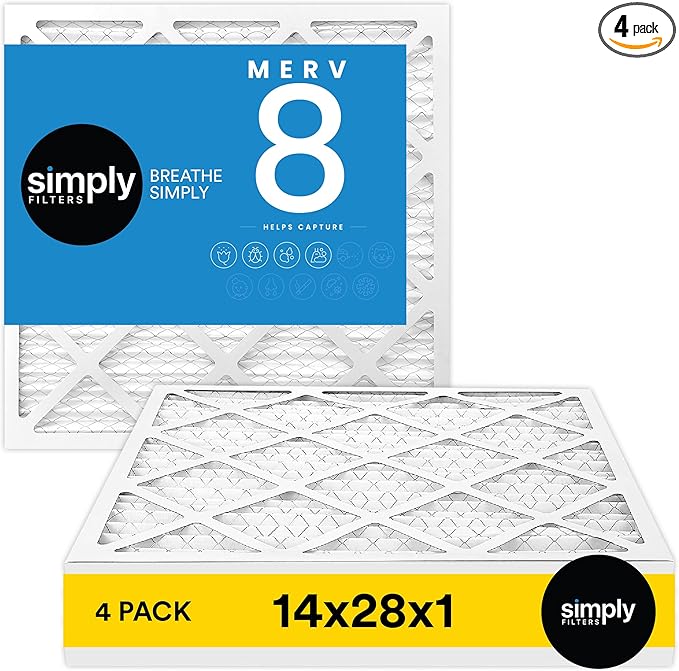Simply 14x28x1 Air Filter, Merv 8, 4 Pack, For Home AC Furnace & HVAC (Actual Size: 13.75"x27.75"x0.75") DUST, Pet, & Allergy Control
