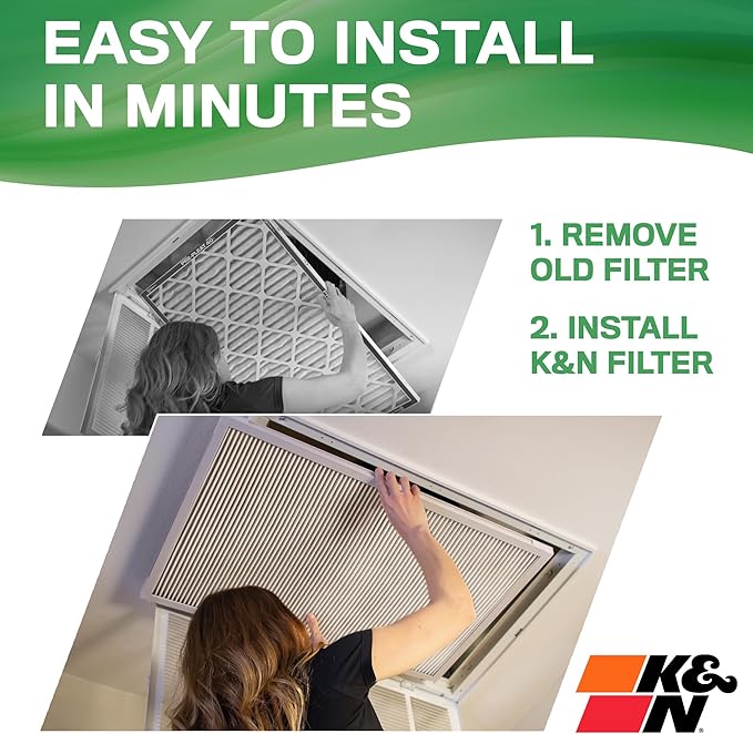 K&N 24X24X1 HVAC Furnace Air Filter, Lasts a Lifetime, Washable, Merv 13, the Last HVAC Filter You Will Ever Buy, Breathe Safely at Home or in the Office, HVC-13-12424