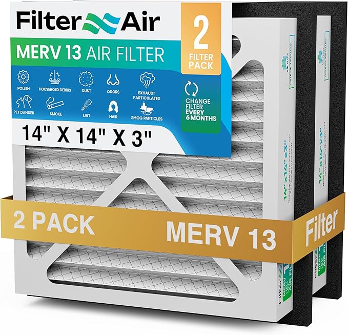 Filter X Air - 14x14x3 MERV 13 Pleated Air Filter (2-Pack), AC Furnace Air Filters Replacement, Compatible with Zephyr VGF Series - Dust & Air Cleaning Whole Home Return Air Grille Filter