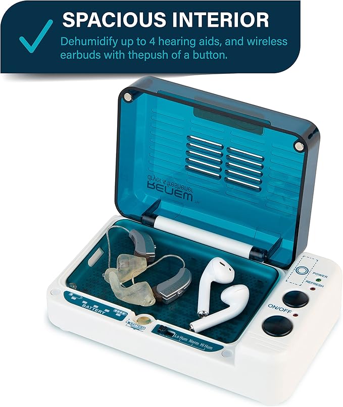Hearing Aid Dryer Dehumidifier – Cochlear Implant & Hearing Aid Cleaner Removes Sweat & Moisture from Hearing aids & Wireless Earbuds in High Humidity – Hearing Aid Dehumidifier by Serene Innovations