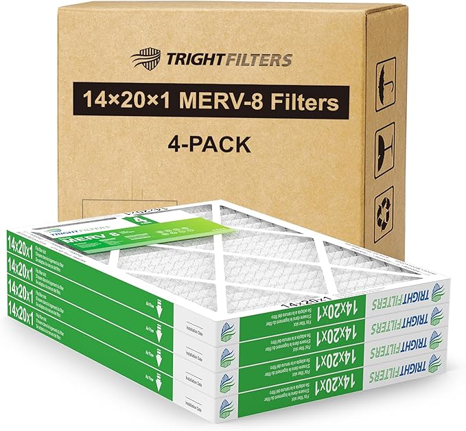 TRIGHTFILTERS 14x20x1 Air Filter 4 Pack, Durable MERV 8 Pleated Home HVAC AC Furnace Filters, Lightweight Compact Air Conditioner Filter Replacement