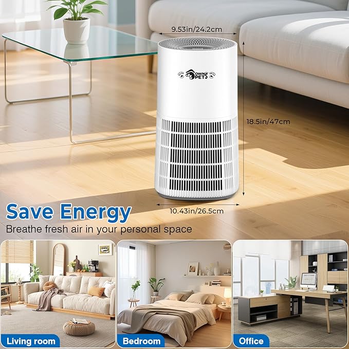 Ownpets Pet Air Purifier for Large Room Up to 2620 ft², H13 HEPA Washable Filter, Pet Odor Hair Dander Removal, Quiet Air Cleaner with Air Quality Monitor