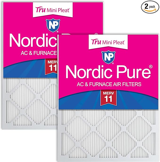 Nordic Pure 12x24x1 (Actual Size: 11 3/8 x 23 3/8 x 3/4) Tru Mini Pleat MERV 11 AC Furnace Air Filters – 2.5X More Media for Extended Durability & Superior Filtration - 2 Pack