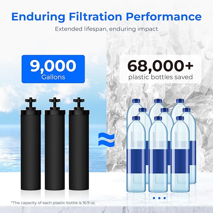 Waterdrop Black Water Filter, Replacement for Berkey®, Purewell®, ProOne®, BB9-2® Carbon Filters, Waterdrop Gravity Water Filter System, NSF/ANSI 42&372 Certified Water Filter, 3 Pack