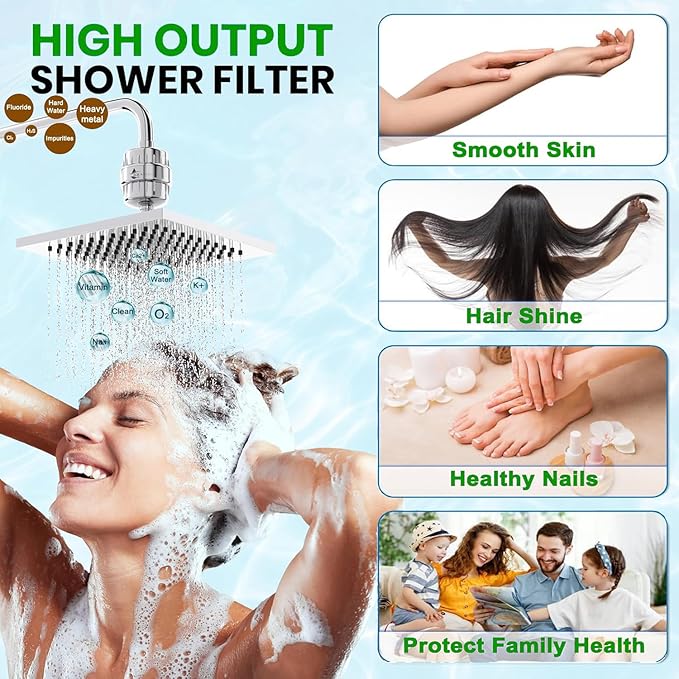 Shower Head Filter Reduction of Hard Water Chlorine & Heavy Metals to Soothe Dry Itchy Skin, Dandruff and Eczema for Healthier Skin & Hair Fits All Showers (Black)