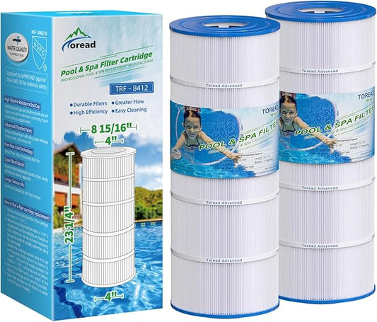 TOREAD PA120 Pool Filter Replacement for Ultra-B2, CX1200RE, C1200, Unicel C-8412, Filbur FC-1293, HAY823C, Waterway Clearwater II, Pro Clean 125, 817-0125N, 22002, L x OD:23 1/4"x 8 15/16", 2 Pack