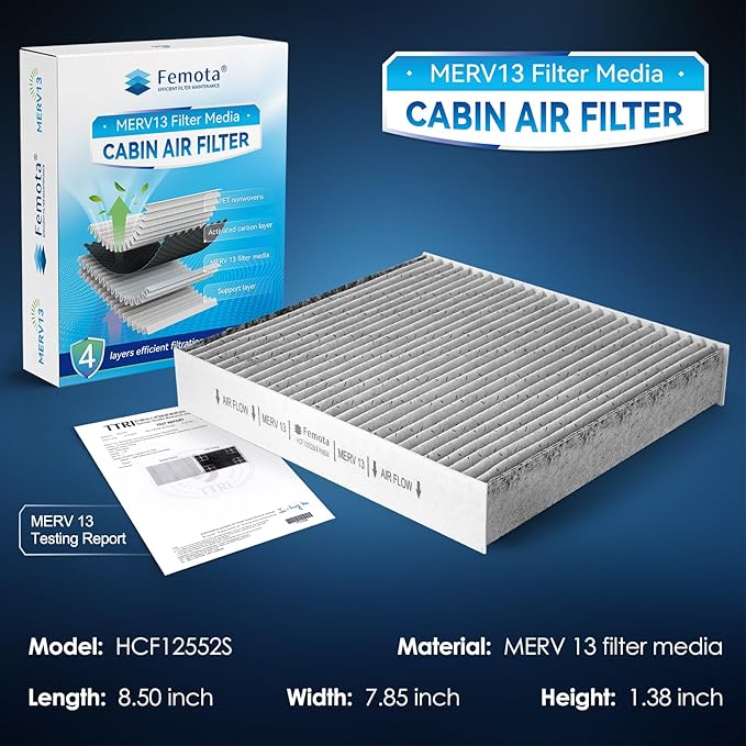 Certified MERV 13 Cabin Air Filter with Activated Carbon, CF12552 for Nissan Altima(2019-2024)，Rogue(2021-2024)，Pathfinder(2022-2024), Infiniti QX50(2019-2024)，QX55 / QX60(2022-2024)