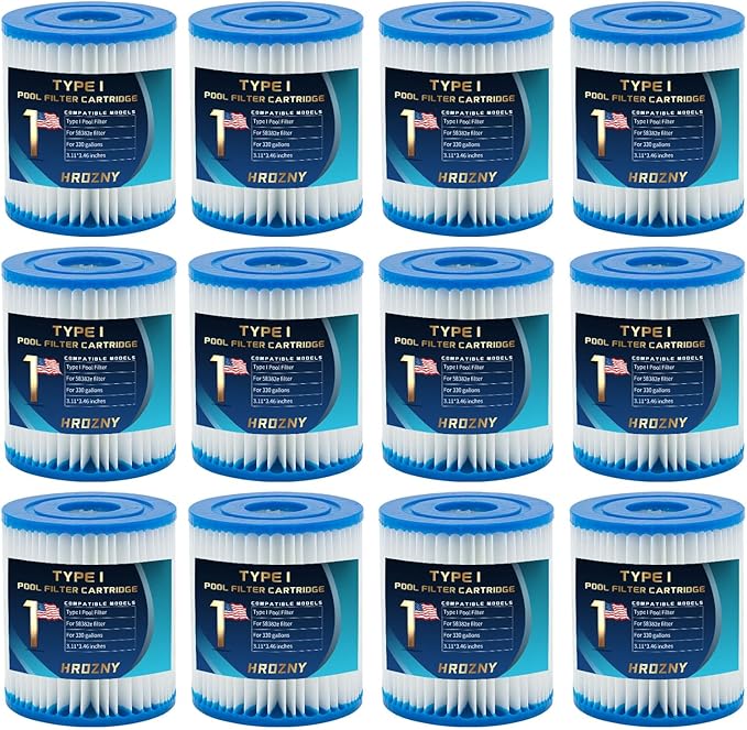 Hrozny Type I Pool Filter Cartridge,Pool Filter Cartridge Size 1 for 58093,for Summer Waves 300/330 Gal/h Filter Pumps(12 Pack)