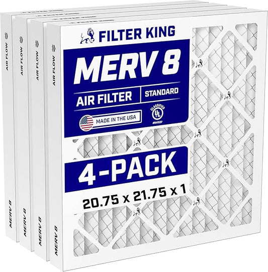 Filter King Air Filters 20.75x21.75x1 | 4-PACK | MERV 8 HVAC Pleated AC Furnace Filters | Air Purifier | Replacement Filters for Clean, Healthy & Fresh Environment | MADE IN USA