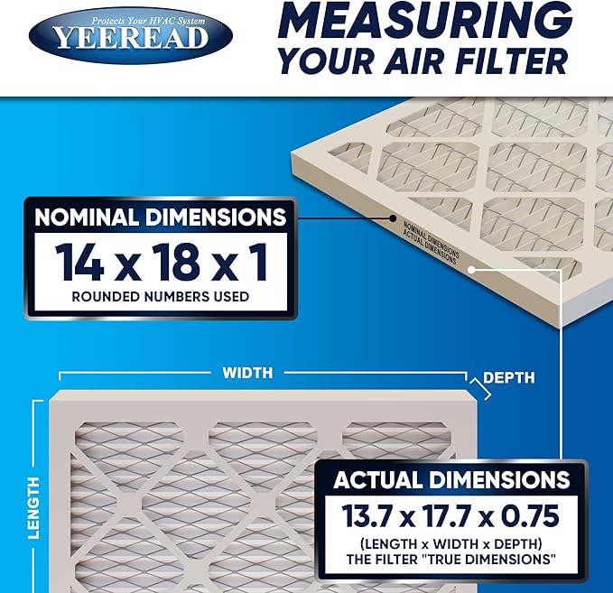 14x18x1 MERV 8 Air Filters 6-Pack – 13.7" x 17.7" x 0.75" – HVAC, AC & Furnace Compatible – Electrostatic Filtration for Home & Commercial Air Systems