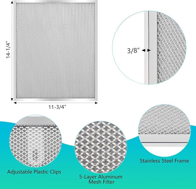4-Pack BPS1FA30 Range Hood Filter 11-3/4" x 14-1/4" Aluminum Frame, Compatible with Broan NuTone Allure QS1 QS2 WS1 30" Hood, Replaces 99010299 BPS2FA30 S99010305 AP3378953 by seteams