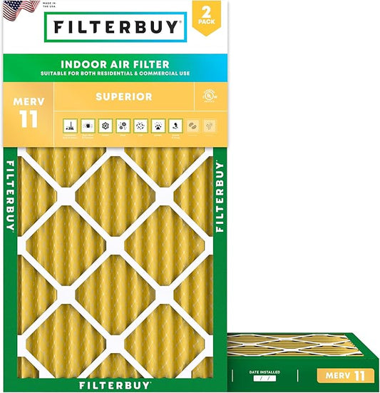 Filterbuy 16x24x2 Air Filter MERV 11 Superior Pet & Allergy Defense (2-Pack), Electrostatic Pleated HVAC AC Furnace Filters Replacement, Made in USA (Actual Size: 15.38 x 23.38 x 1.75)