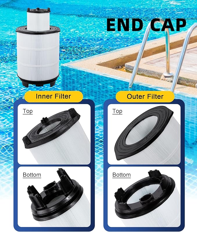 ZOTEE Pool Filters Cartridge Inner and Outer Set Replaces Sta-Rite 25021-0200s & 25022-0201s System 3 S7m120,300sq.ft (Black)