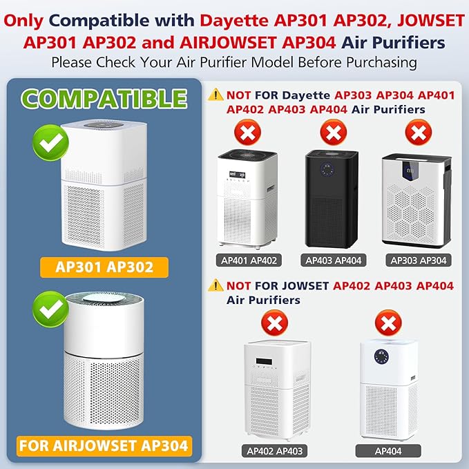 2 Pack AP301 Replacement Filter, Only Compatible with Dayette AP301 AP302 Air Purifier, Efficient Air Filter, NOT FOR AP303 AP304 AP401 AP402 AP403 AP404 Air Purifiers