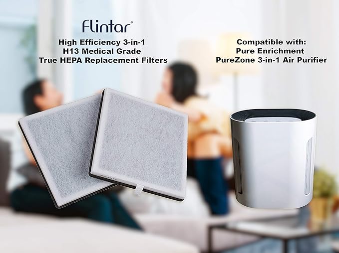 Replacement Filter, Compatible with Pure Enrichment PureZone Air Purifier PEAIRPLG, High Efficiency H13 grade 3-in-1 Filter, Part number PEAIRFIL, 2-Pack