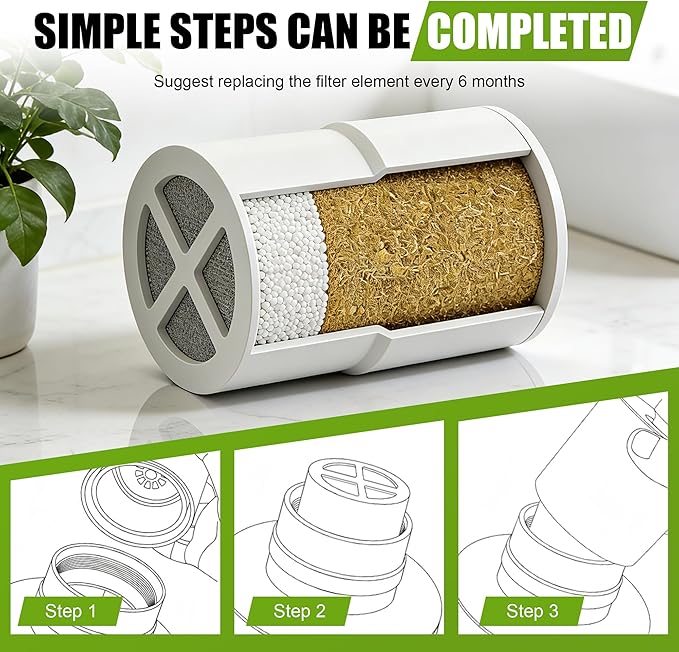 3-Pack Replacement Filter for JOLIE Shower Head, Compatible with JOLIE Shower Filter Cartridge, Reduces Chlorine, Heavy Metals & Impurities, Softens Skin & Hair