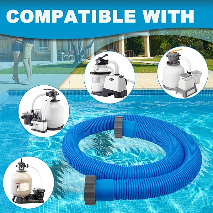 2 Pcs 1.5 Inch Hoses for Above Ground Pools - 1 1/2 Inch Diameter, 59" Long Pump Hose Replacement Filter Accessories