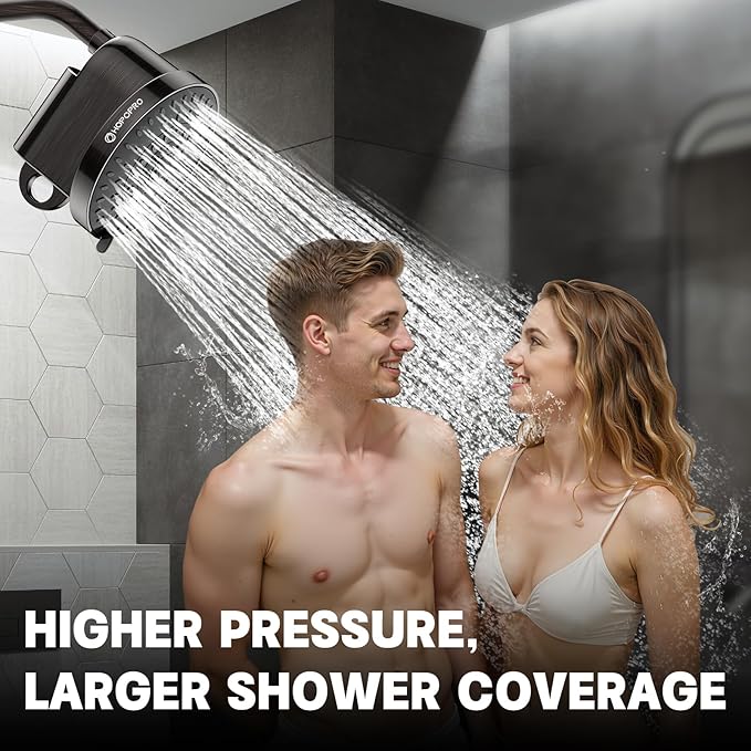 High Flow Filtered Shower Head, HOPOPRO 5 Modes High Pressure Fixed Showerhead with NSF Certified Filter Replacement Cartridge, Remove 99% Chlorine, Improves Skin Hair Condition (6 Inch ORB)