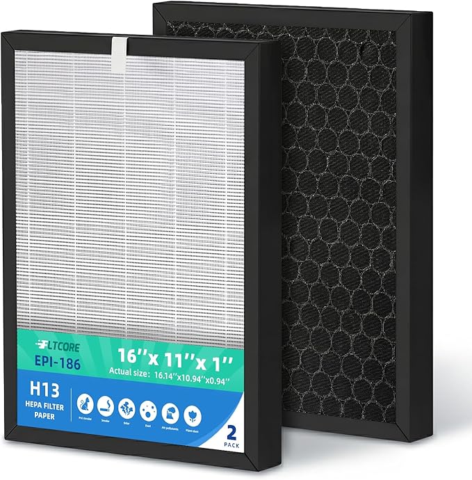 EPI-186 Replacement Filter Compatible with COLZER EPI-186 Air Purifier, H13 Grade Mechanical Media for Bedroom Dust, Pet Dander & Household Odors, 2-Pack