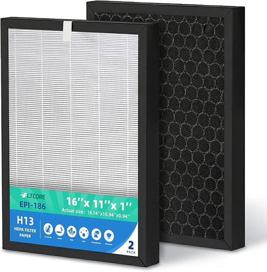 EPI-186 Replacement Filter Compatible with COLZER EPI-186 Air Purifier, H13 Grade Mechanical Media for Bedroom Dust, Pet Dander & Household Odors, 2-Pack