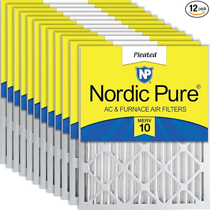 Nordic Pure 16x20x2 (Actual Size: 15 1/2 x 19 1/2 x 1 3/4) Pleated MERV 10 Air Filters 12 Pack
