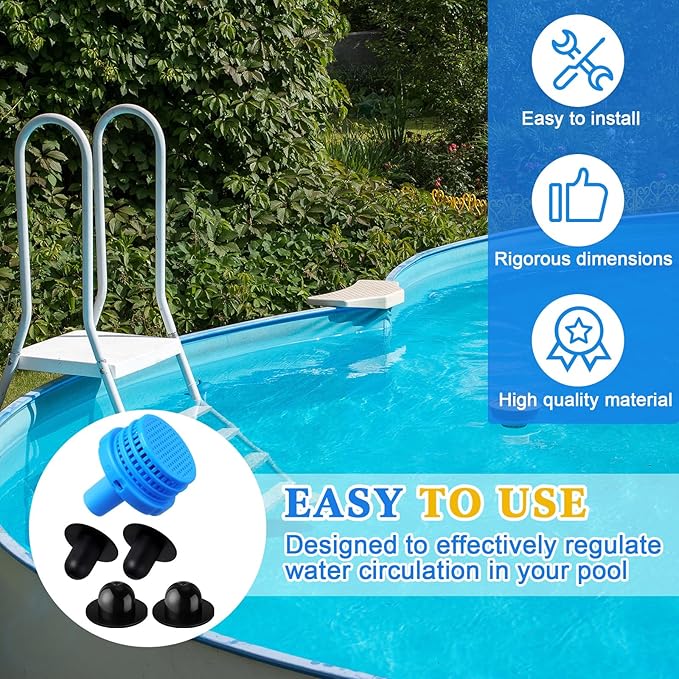 Pushglossy 1 Set Swimming Pool Water Jet Connectors Replacement Parts Kit with Pool Inlet and Outlet Strainers & Filter Hole Plugs for 25022e, 1.25 Inch Fittings, Above Ground Pools (Blue)