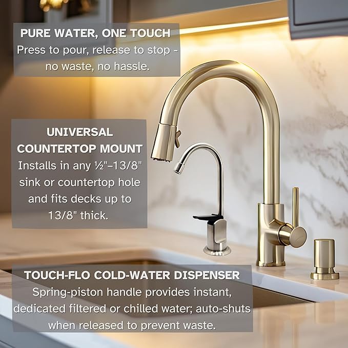 Westbrass D203-NL-20 6" Touch-Flo Style Pure Cold Water Dispenser Faucet, 1 Pack, Stainless Steel