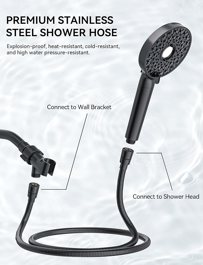 Magichome Shower Head with Handheld, High Pressure 10-Spray Detachable Chrome Showerhead with Stainless Steel Hose, Black