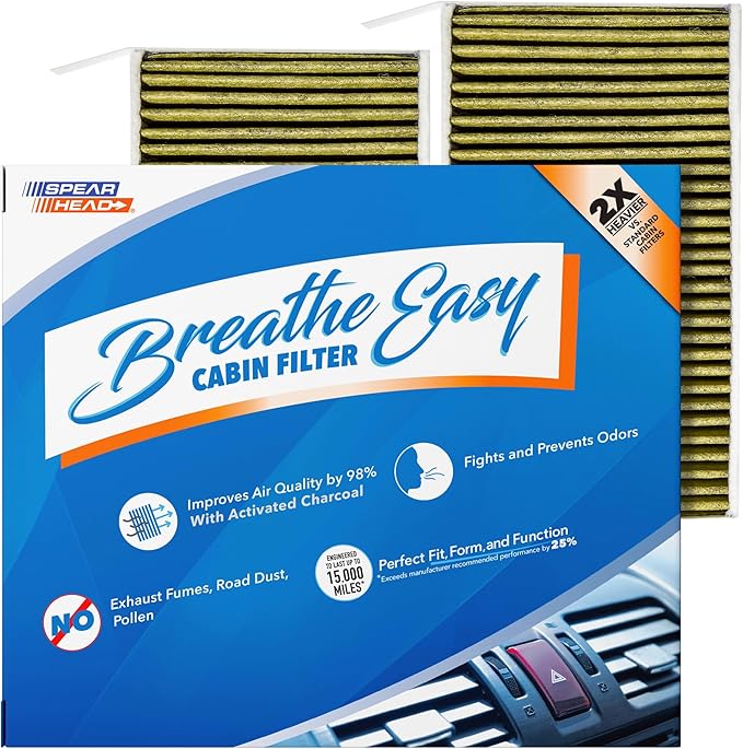 Spearhead 2-Pack Odor Defense Breathe Easy AC & Heater Cabin Filter | Fits 2017-2025 Model 3, 2020-2025 Model Y Like OEM | Up to 25% Longer Lasting w/Activated Carbon (BE-111)