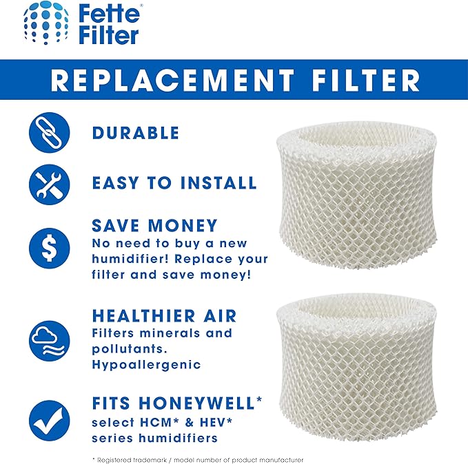 Fette Filter - 4 Pack Premium Humidifier Filters Compatible with Honeywell Humidifier Filter HAC-504, HAC-504AW & Honeywell Filter A & Cool Mist Humidifiers (QTY 4)