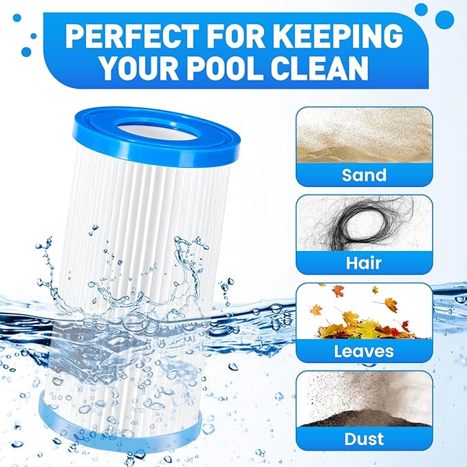 VICAMB 8 Pack Type A/C/III Pool Filter Cartridge Replacement, Compatible with Intex 29000E/59900E, Reusable Outer Shell with Replaceable Inner Filters for Select Above Ground Pool Pumps