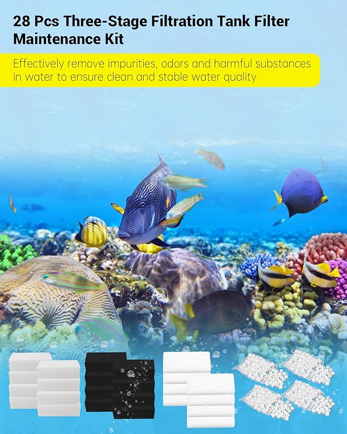 Prismora 8 Sets of Upgraded Three-Stage Filtration Fish Tank Filter for AquaClear 50 Power Filter, 8 Set of Replacement Maintenance Kit for Fish Tank Filter for 20- to 50-Gallon Aquariums