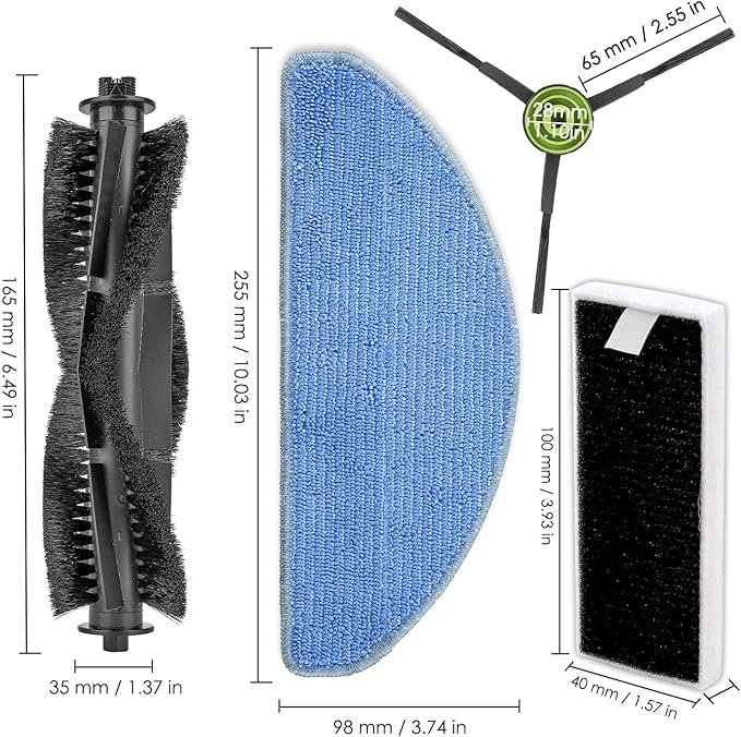 (22 Pack) G8000 MAX Replacement Parts Compatible with Tikom G8000 MAX Robot Vacuum Cleaner, 2 Roller Brushes, 10 Side Brushes, 5 HEPA Filters, 5 Mop Pads, Accessories Kit