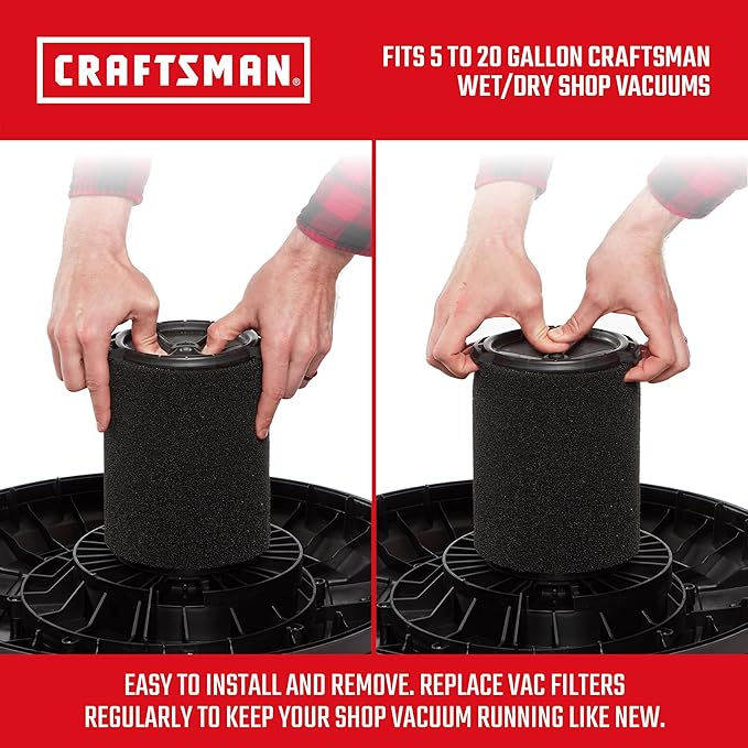 CRAFTSMAN CMXZVBE38773 Genuine Wet Application Wet Dry Vac Filter for Most 5 to 20 Gallon CRAFTSMAN Shop Vacuums, Easy Installation, Designed for High-Volume Liquid Pick-ups